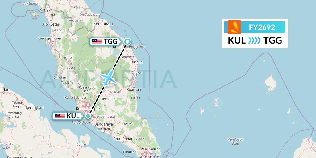 FY2692 Firefly Flight Map: Kuala Lumpur to Kuala Terengganu