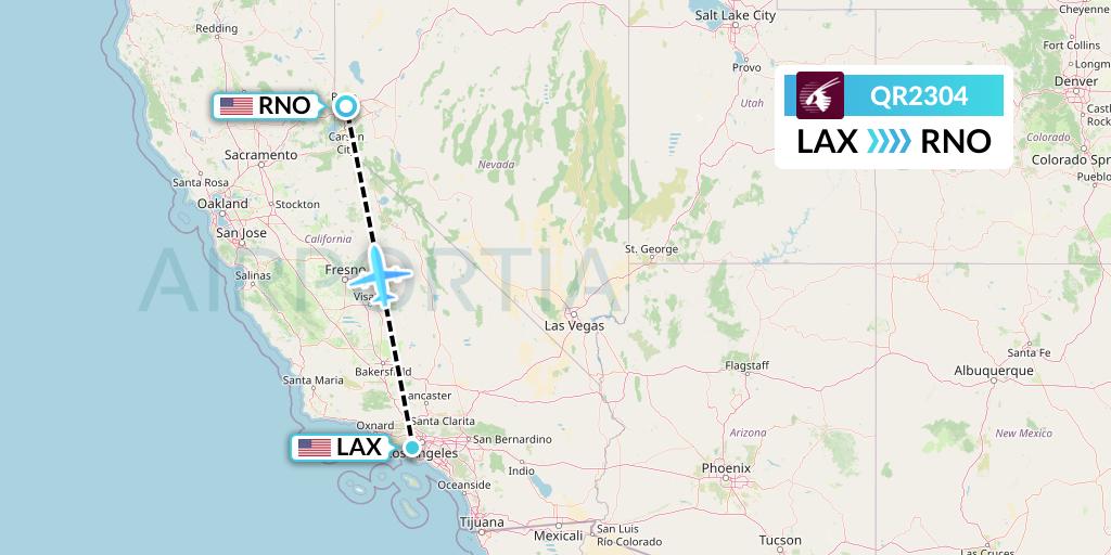QR2304 Qatar Airways Flight Map: Los Angeles to Reno