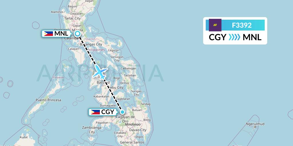 F3392 flydeal Flight Map: Cagayan de Oro to Manila