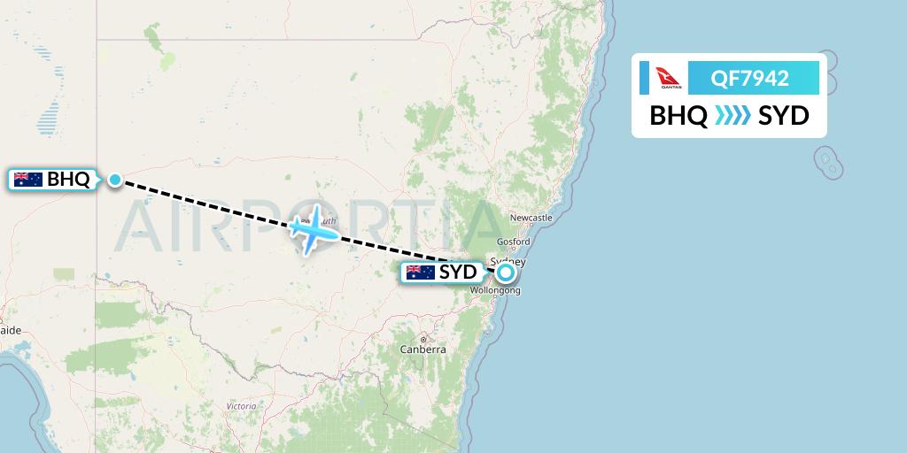 QF7942 Qantas Flight Map: Broken Hill to Sydney