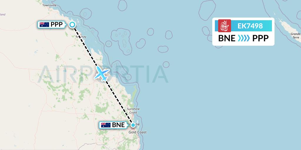 EK7498 Emirates Flight Map: Brisbane to Proserpine