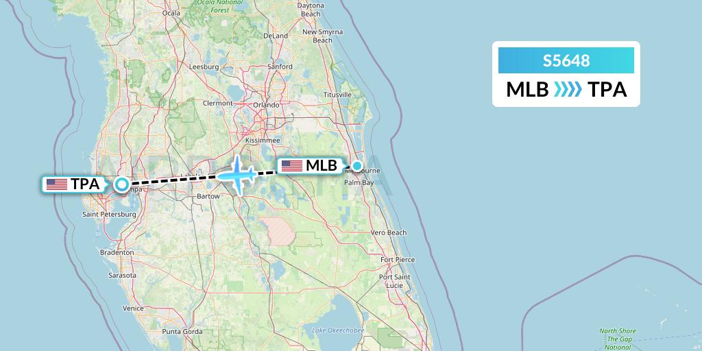 S5648 Star Air Flight Map: Melbourne to Tampa