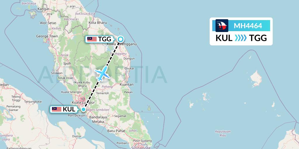 MH4464 Malaysia Airlines Flight Map: Kuala Lumpur to Kuala Terengganu