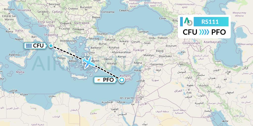 RS111 Air Seoul Flight Map: Corfu to Pafos