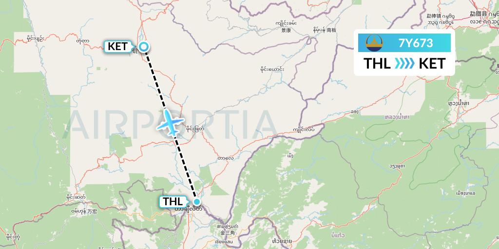 7Y673 Mann Yadanarpon Airlines Flight Map: Tachilek to Kengtung