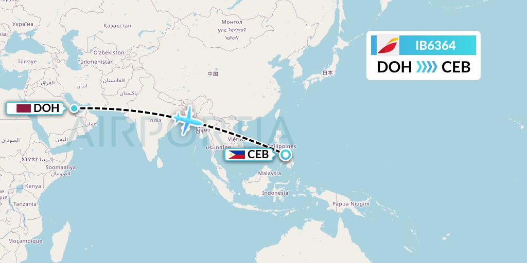 IB6364 Iberia Flight Map: Doha to Cebu