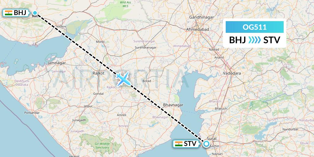 OG511 Fly Play Flight Map: Bhuj to Surat