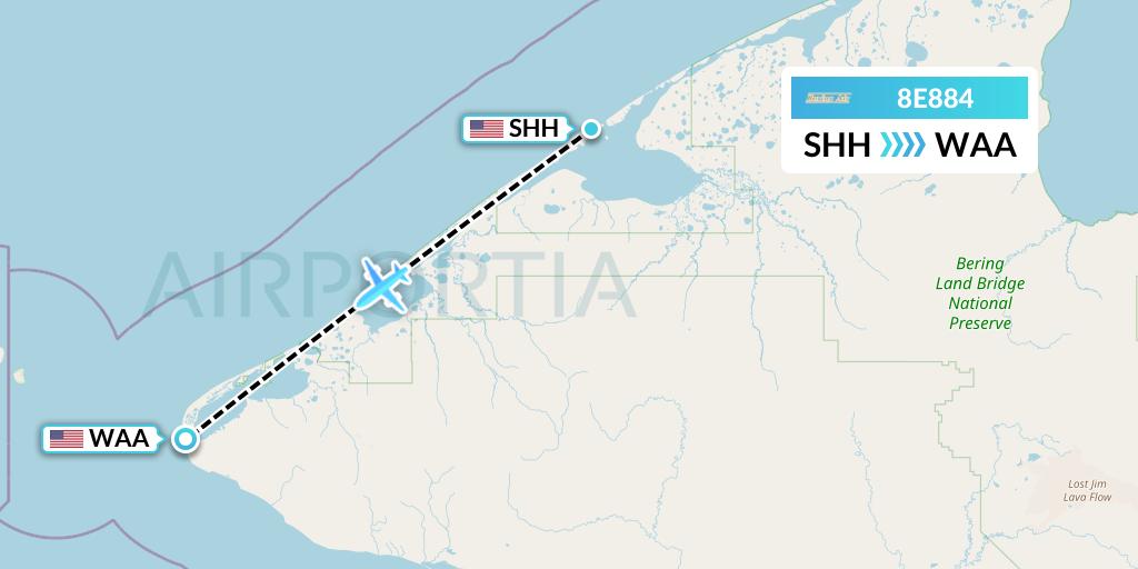 8E884 Bering Air Flight Map: Shishmaref to Wales