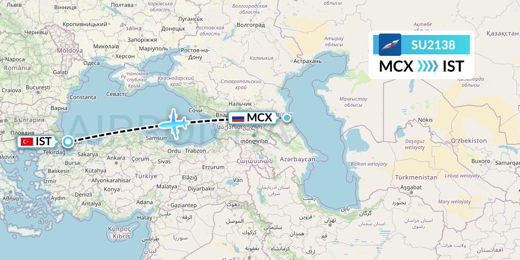 SU2138 Aeroflot Flight Map: Makhachkala to Istanbul