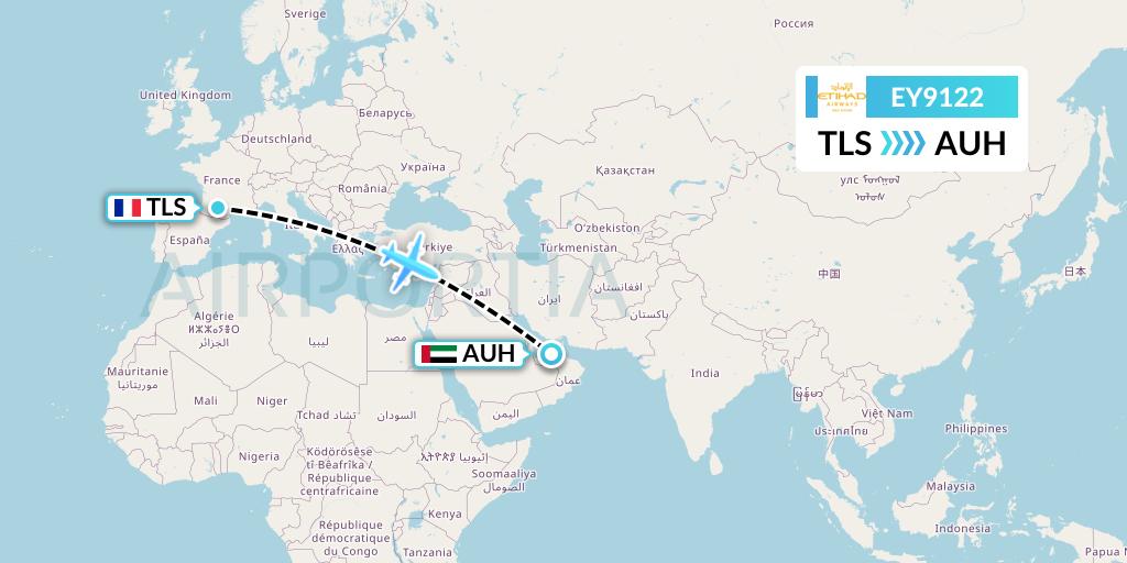 EY9122 Etihad Airways Flight Map: Toulouse to Abu Dhabi