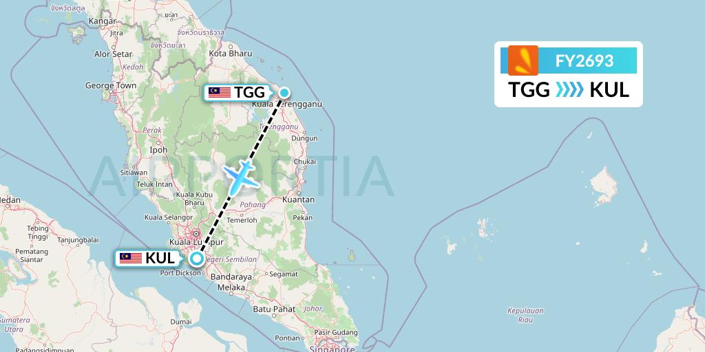 FY2693 Firefly Flight Map: Kuala Terengganu to Kuala Lumpur