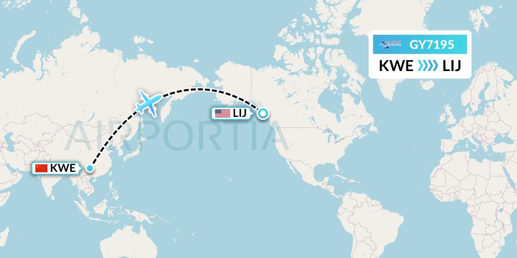GY7195 Colorful GuiZhou Airlines Flight Map: Guiyang to Long Island