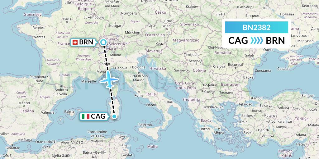 BN2382 Forward Air International Airlines Flight Map: Cagliari to Bern