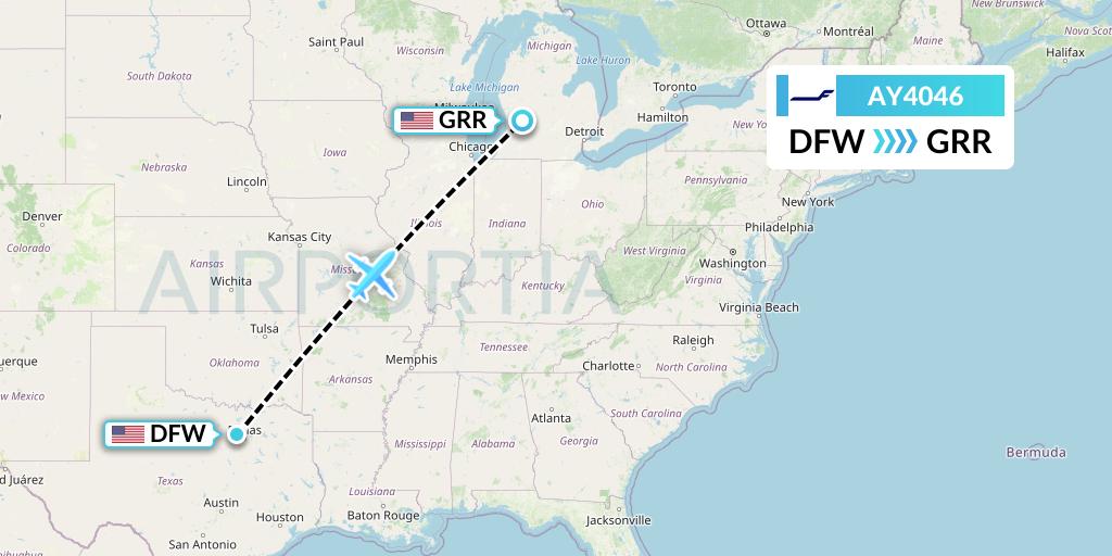 AY4046 Finnair Flight Map: Dallas to Grand Rapids