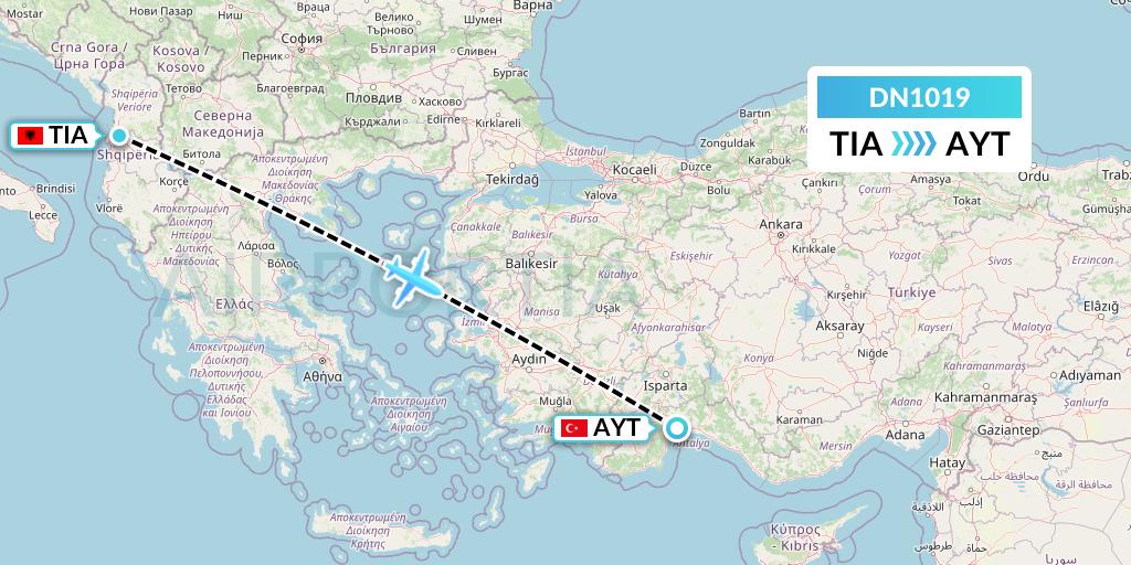 DN1019 Aerodespachos de El Salvador Flight Map: Tirana to Antalya