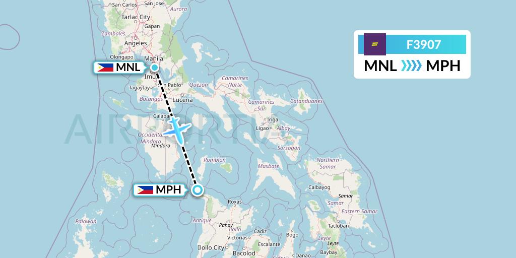 F3907 flydeal Flight Map: Manila to Caticlan