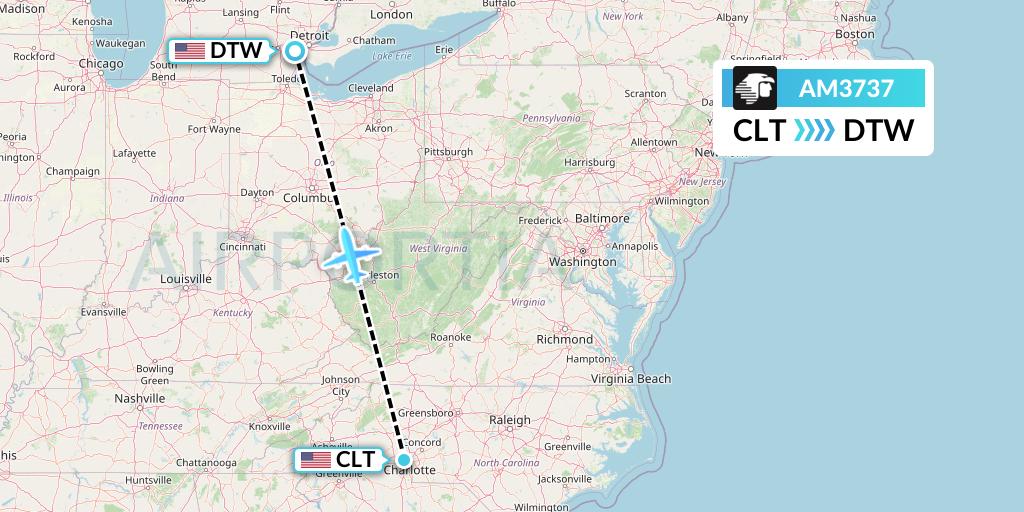 AM3737 Aeromexico Flight Map: Charlotte to Detroit