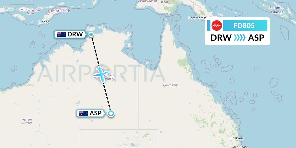 FD805 Thai AirAsia Flight Map: Darwin to Alice Springs