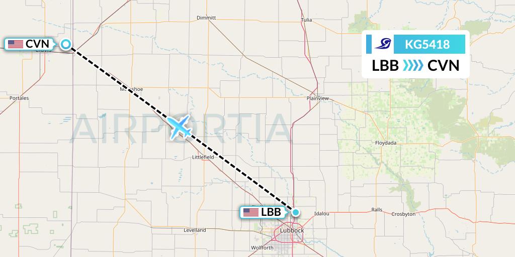 KG5418 Key Lime Air Flight Map: Lubbock to Clovis