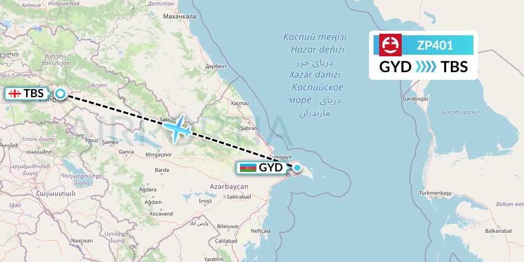 ZP401 Paranair Flight Map: Baku to Tbilisi