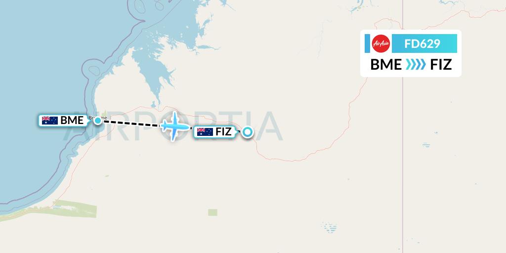 FD629 Thai AirAsia Flight Map: Broome to Australia