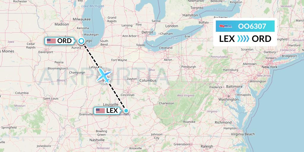 OO6307 SkyWest Airlines Flight Map: Lexington to Chicago