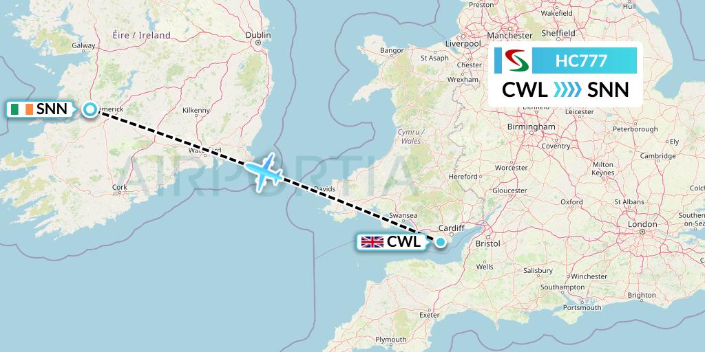 HC777 Air Senegal Flight Map: Cardiff to Shannon