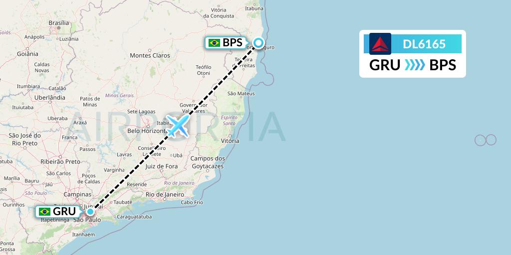 DL6165 Delta Air Lines Flight Map: Sao Paulo to Porto Seguro
