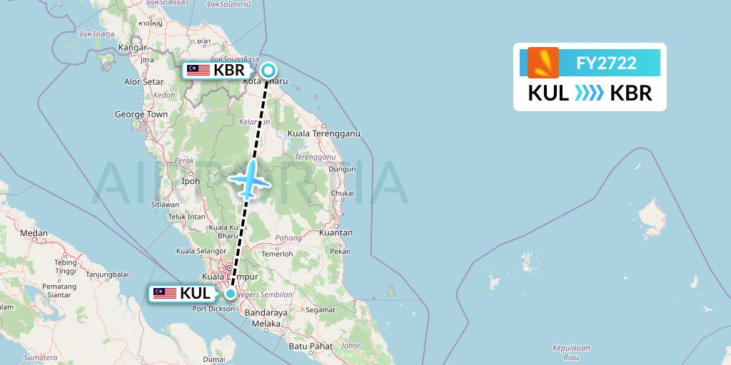 FY2722 Firefly Flight Map: Kuala Lumpur to Kota Bharu