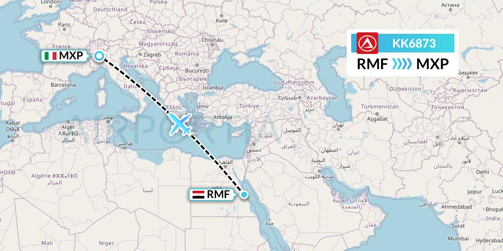 KK6873 Atlasjet Flight Map: Marsa Alam to Milan