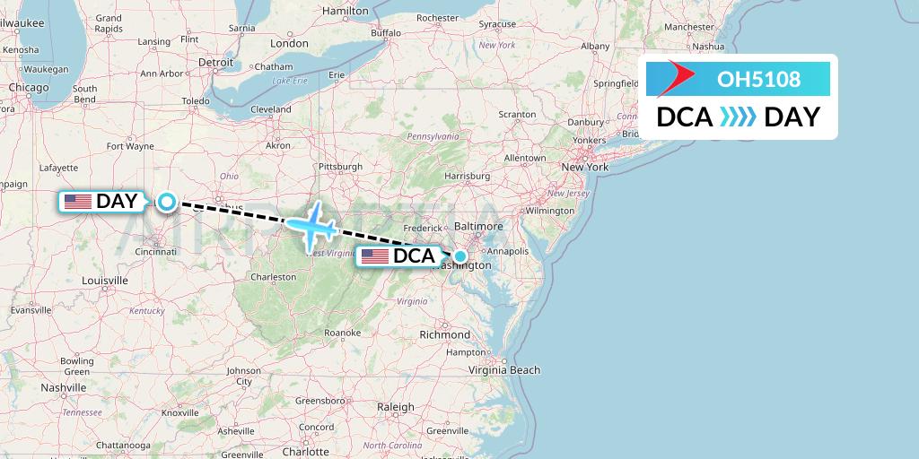 OH5108 PSA Airlines Flight Map: Washington to Dayton