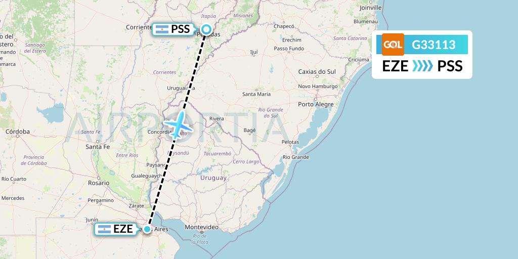 G33113 GOL Transportes Aeros Flight Map: Buenos Aires to Posadas