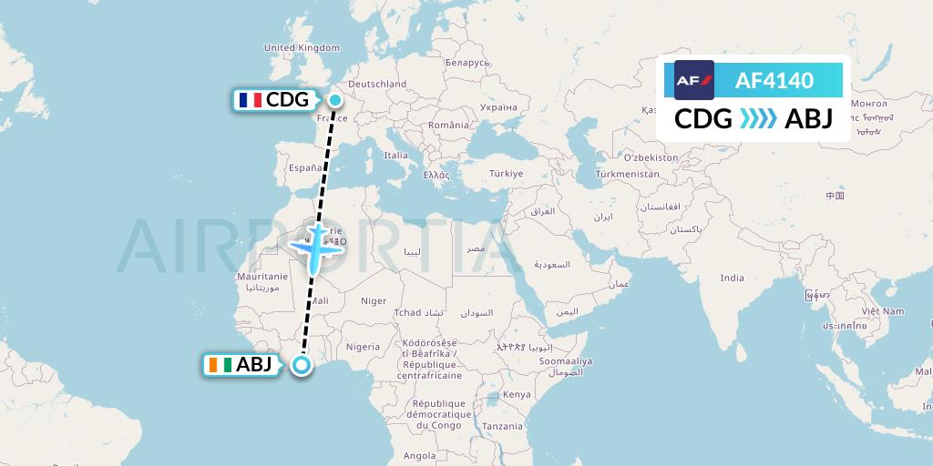 AF4140 Air France Flight Map: Paris to Abidjan