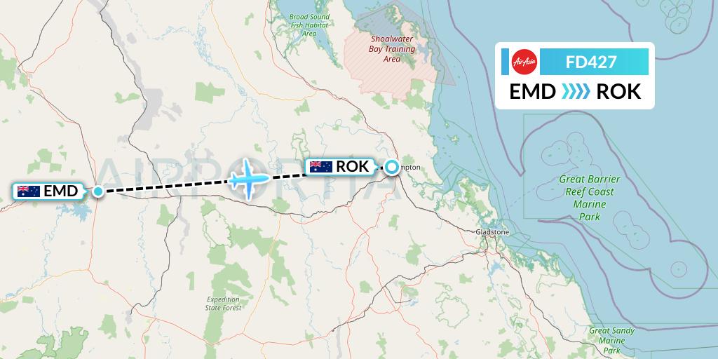 FD427 Thai AirAsia Flight Map: Emerald to Rockhampton