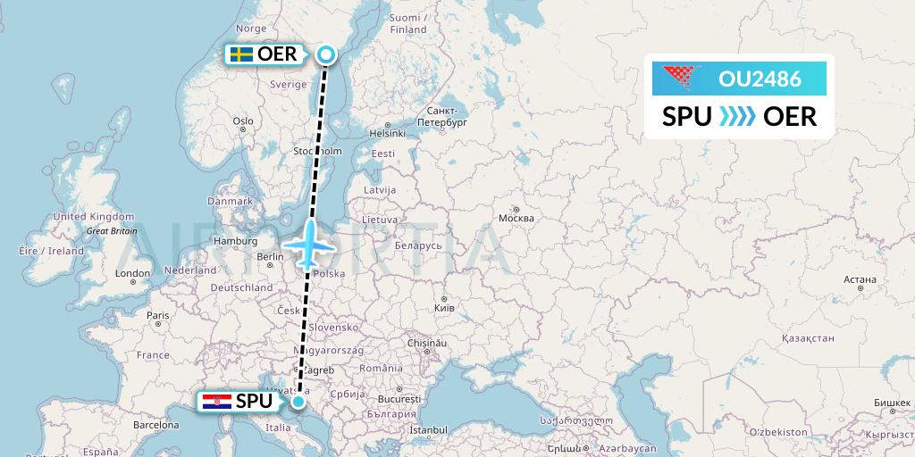 OU2486 Croatia Airlines Flight Map: Split to Ornskoldsvik