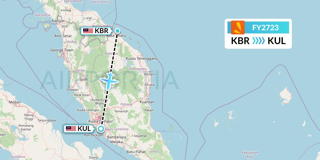 FY2723 Firefly Flight Map: Kota Bharu to Kuala Lumpur