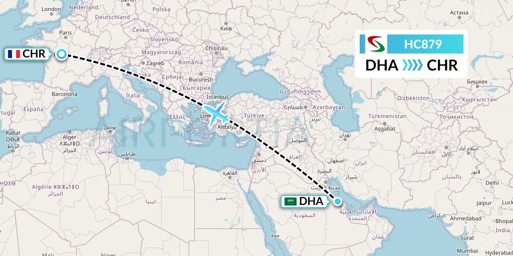 HC879 Air Senegal Flight Map: Saudi Arabia to Chateauroux