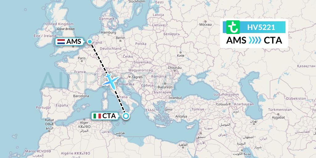 HV5221 Transavia Flight Map: Amsterdam to Catania