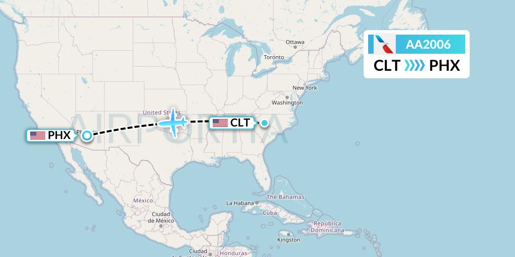 AA2006 American Airlines Flight Map: Charlotte to Phoenix