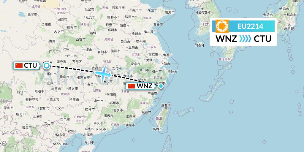 EU2214 Chengdu Airlines Flight Map: Wenzhou to Chengdu