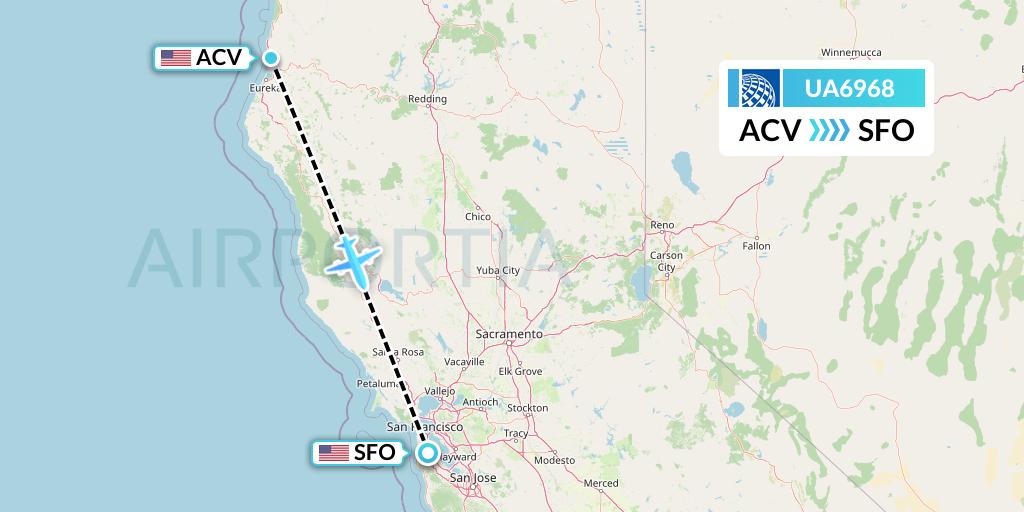 UA6968 United Airlines Flight Map: Eureka to San Francisco