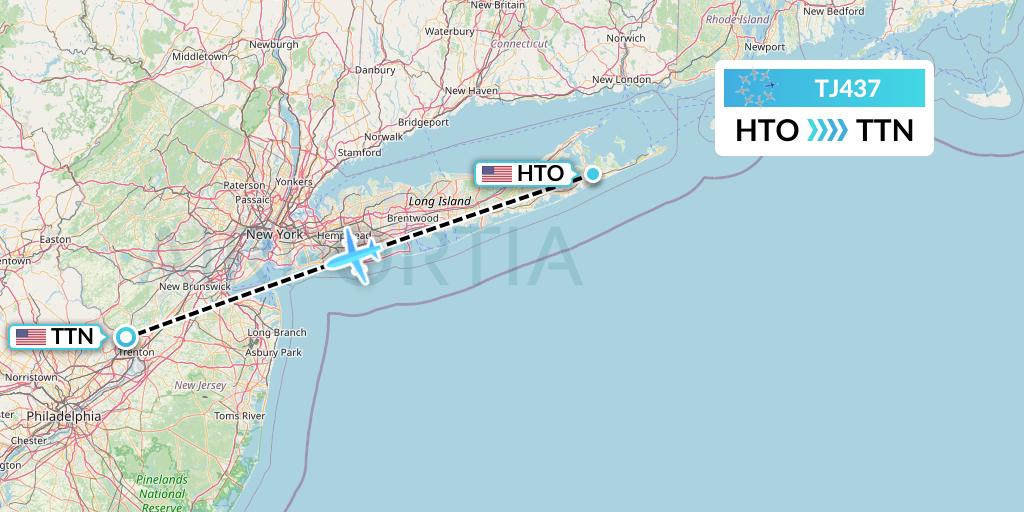 TJ437 Tradewind Aviation Flight Map: East Hampton to Trenton