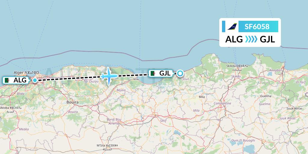 SF6058 Tassili Airlines Flight Map: Algiers to Jijel