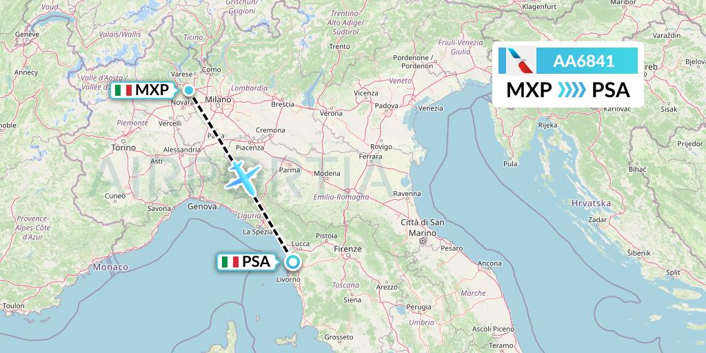AA6841 American Airlines Flight Map: Milan to Pisa
