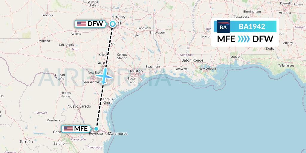 BA1942 British Airways Flight Map: McAllen to Dallas