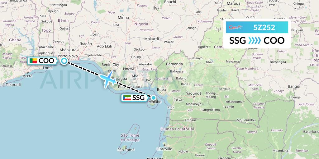 5Z252 CemAir Flight Map: Malabo to Cotonou