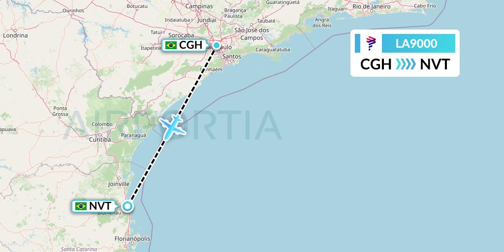 LA9000 LAN Airlines Flight Map: Sao Paulo to Navegantes