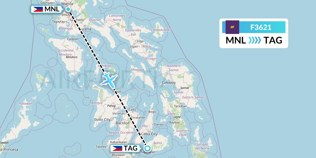 F3621 flydeal Flight Map: Manila to Tagbilaran City