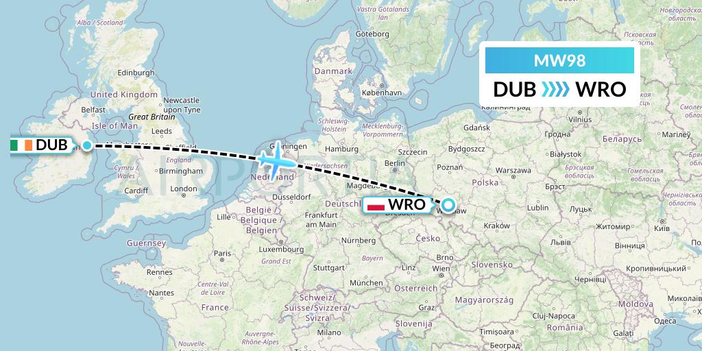 MW98 Mokulele Flight Service Flight Map: Dublin to Wroclaw