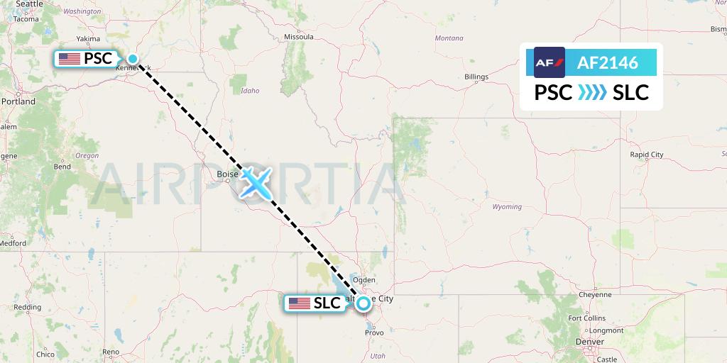 AF2146 Air France Flight Map: Pasco to Salt Lake City